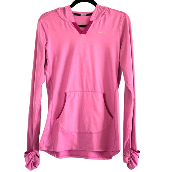 ⭐️ Nike Reflective Running Hooded Top Women Thumb Hole Front Pocket Pink Medium - Picture 11 of 11